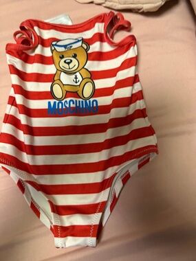 Moschino Red White Striped Teddy Sailor One-Piece